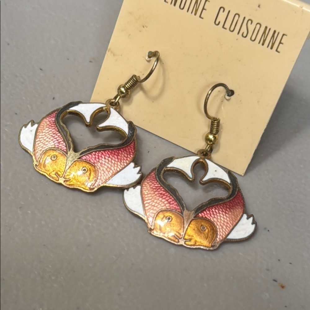 Cloisonné koi Fish Earrings - Pink and Gold - Picture 2 of 4